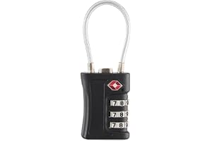 Cadeado com Segredo TSA 3 Dígitos para Mala de Viagem Mochila e Armário de Academia, Trava de Segurança em Aço Reforçado, Cor Preto (Preto)