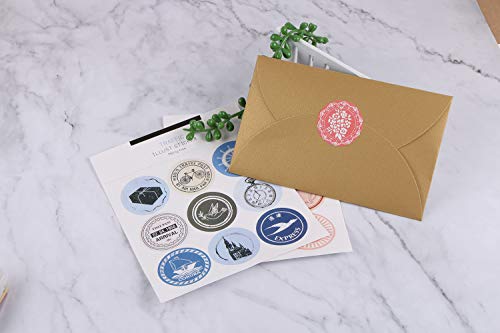Letter Writing Stationery Paper Letter Set, Benbo Vintage 4Pcs Stationery Paper and 4Pcs Kraft Paper Stamping Envelopes with 18Pcs Seal Stickers for Holidays, Invitations, Greeting Cards