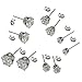 Sohapy Stainless Steel Round Clear Cubic Zirconia Diamond Rhinestone Stud Earrings, Roseate Jewelry, 6 Pairs (Color Silver)