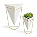 2-Pack White Geometric Vase Set, Big & Small Modern Desktop Planters for Succulents, Small Artificial Plants, Faux Flowers, Cactus Plants & More, Ceramic Planter with Stand, Indoor Desk Plant Pots
