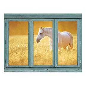 Perfectly White Horse in a Wheatfield - Golden Sunny Haze - Wall Mural, Removable Sticker, Home Decor - 24x32 inches