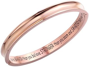 Fullrainbow You are Braver than You Believe Inspirational Engraved Bangle Bracelet for Women Girls (Rose Gold)