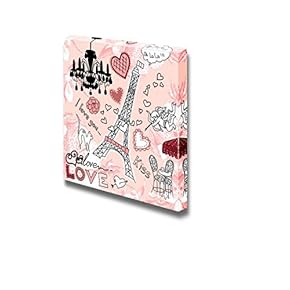 Canvas Prints Wall Art - Love in Paris Doodles | Modern Wall Decor/Home Decoration Stretched Gallery Canvas Wrap Giclee Print. Ready to Hang - 12" x 12"