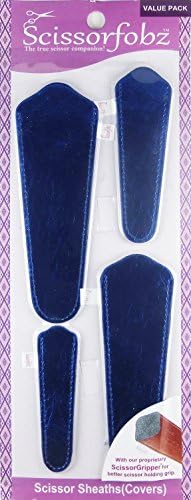 Scissors by SCISSORFOBZ with ScissorGripper -VALUE PACK-4 sizes- Designer Scissor sheaths Covers Holders for embroidery sewing quilting - Quilters sewers gift -Metallic Royal Blue.S-69