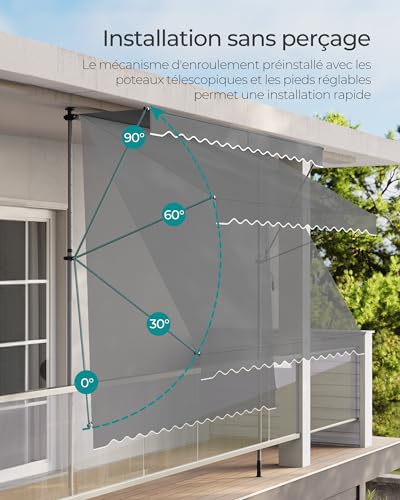 SONGMICS GSA402G02 Retractable Awning Manual Awning Height Adjustable with Crank for Balcony, Garden, Terrace, 400 x 180 cm, Charcoal Grey