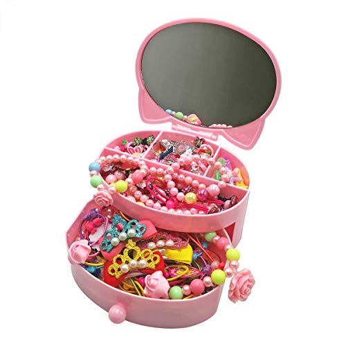 HUIXIANG Princess Pretend Jewelry Dress Up 98 Pack Little Girl Toy Play Set Accessories with Drawer Jewellery Box - Thumbnail 5