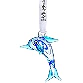 2'' Glass Dolphin Ornament for Christmas Tree, Decorative Hanging Glass Blown Mini Blue Dolphin Figurine Art