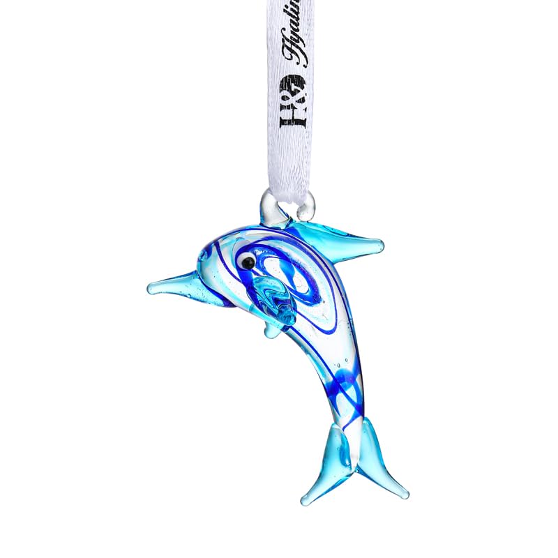 Photo 1 of 2'' Glass Dolphin Ornament, Decorative Hanging Glass Blown Mini Blue Dolphin Figurine Art Gifts