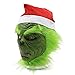 NECHARI Christmas Mask Seuss Deluxe Latex Green Full Head Christmas Fun with Red Hat and Green Mask
