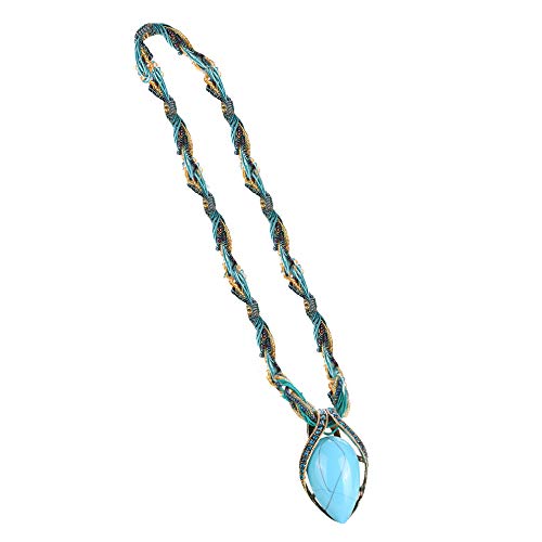 Challyhope Fashion Retro Bohemian Turquoise Stone Pendant Collar Statement Chunky Necklaces Rhinestone Gem Jewelry for Women Beach Hawaii (Blue) - Thumbnail 3