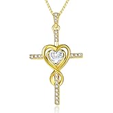 CupidGift Cross Necklace for Women 14K Gold Plated Dainty Heart Birthstone Pendant Infinity Necklaces Religious Jewelry Christian Baptism Faith Anniversary Birthday Gifts for Wife Mom