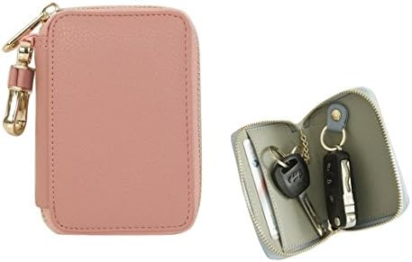Genuinie Leather Smart Car Home Key Holder Waller Keychain Card Case Zipper Waller Purse (Indi Pink)