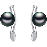 KANNSOAR Tahitian Black Pearl Earrings Stud 925 Sterling Silver Black Pearl Earrings Valentine's Day Birthday Christmas Jewelry Gift for Women Mom Wife Her