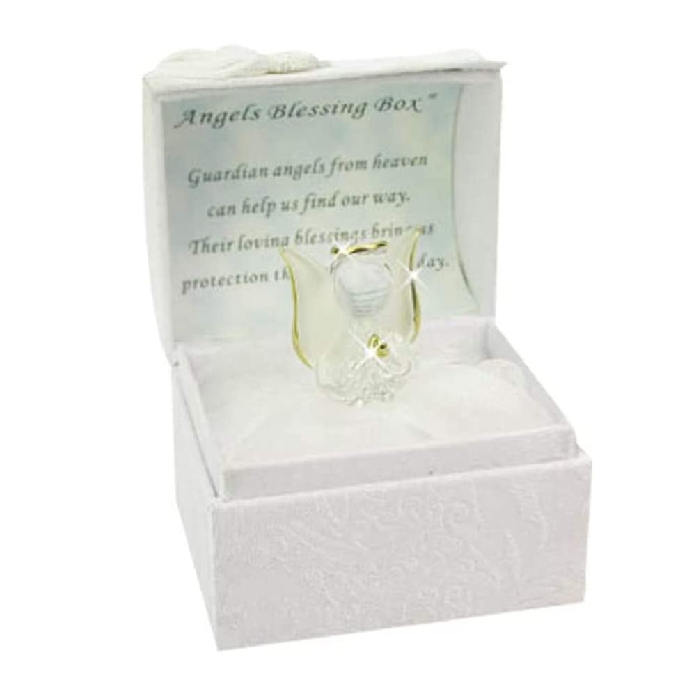 Angels Worry Box Gold Gilded Figurines, with Little Angel Wings, and a Spiritual Verse Inside the Lid | A Personalised Ornamental Box of Mindfulness for your Loved Ones (1 White Angel Blessing Box)