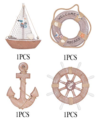 WOODEN NAUTICAL LIGHTHOUSE ANCHOR WALL HANGING ORNAMENT, BEACH WOODEN BOAT SHIP STEERING WHEEL WALL DECOR, NAUTICAL LIFE…