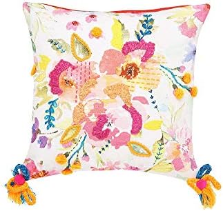 Fern by Shoppers Stop Square Floral Printed Embroidered Cushion Cover (White)