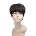 Ty.Hermenlisa 100% Real Virgin Brazilian Remy Human Hair Wigs for Black Women Natural Color Wavy Short Bobs Hairpieces with Elastic Strap, 81g, Darkest Brown