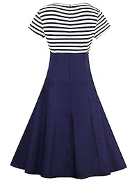 Vestido vintage de marinero de manga corta a rayas de los años 50 para mujer AT07