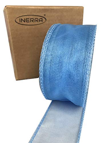 INERRA Chiffon Ribbon - Luxury Wired Edge 20 Metres x 50mm (Baby Blue)