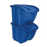 Suncast Kit Stackable Organizer Stores Recyclables, Tools and Toys Bin with Front Flap Ideal for Dry Storage, Blue