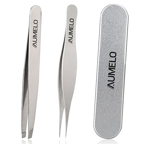 Tweezers Set 2 Pack Stainless Steel Tweezer with Travel Case Best