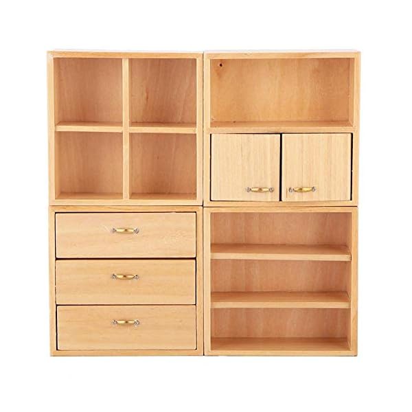Maßstab 1/12 Puppenhaus Zubehör Holz Schrank Möbel Wohnzimmer Schlafzimmer Schrank Einheit für Puppenhaus(Kräftiges Holz) – Bild 7