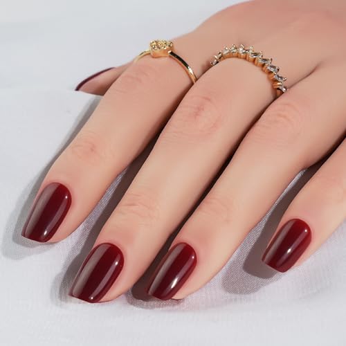 Press On Nails Short - Jofay Fashion Acrylic Press On Nails Red, Square Glue On Nails with Nail Glue, Fit Perfectly & Natural Stick On Nails in 12 Sizes - 24PCS Soft Gel Fake Nails Kit, Wine Red - Image 2