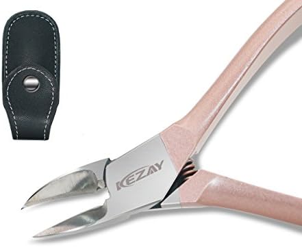 KEZAY Toenail Clippers for Ingrown or Thick Toenails + Leather Case Protector (Rose Gold)