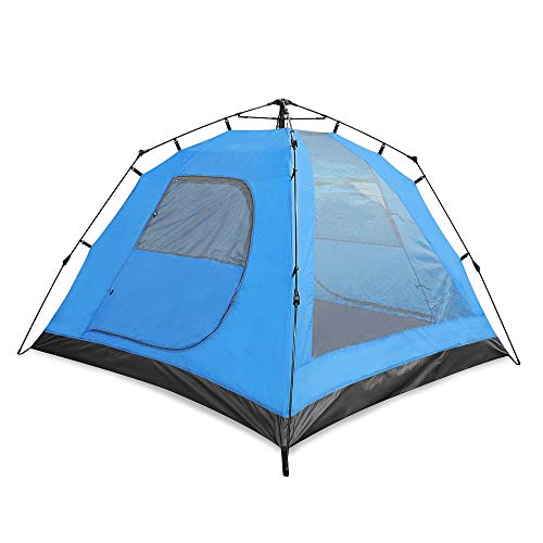 STAR HOME Pop Up Tent 3-4 Person Automatic Tent for Camping Double Layers Waterproof Family Tents Dual Doors & Tow Font Hall Sun Shelter Outdoor Sports(Blue)
