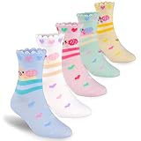 Boboking Girl's Fashion Cotton Breathable Socks, Squirrel, 2-4 Years/Shoes Toddler 7M-10.5/14cm-16cm (Pack of 5)