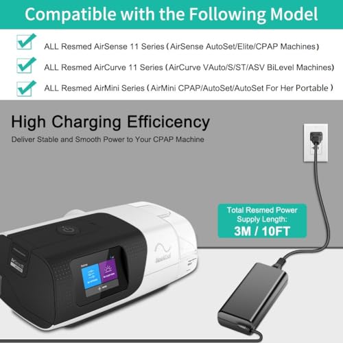 HKY Replacement Resmed AirSense 11 Power Supply 24V 65W AC Adapter for All Resmed AirSense 11 CPAP Machine AirSense 11 AutoSet/AirSense 11 Elite/AirSense 11 CPAP Power Cord Resmed Airsense 11 Supplies