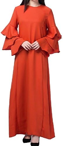 BabyYoung Women's Loose Girls Muslim jalabiyas Mulit Color Gowns Kaftan Long Dress Orange S