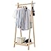 LANGRIA Foldable Bamboo Clothes Laundry Rack with Vertical Hanging Rod Two Side Hooks and Lower Shoe Shelf for Extra Storage Space A-Frame Design Garment Stand (Bamboo Natural Color)
