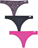 New Balance Womens Breathe Thong Panty 3-Pack, Black/Splatter/Pink, Small (6-8)