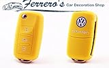 VW Volkswagen YELLOW Remote Flip Key Silicone Protecting Key Case Cover Fob Holder 3 Buttons