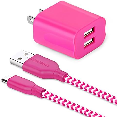Boxeroo Home and Travel Wall Charger with 6-Foot Micro USB Charge Sync Cable (Compatible with Samsung, HTC, Sony, Moto , LG, Blackberry, Windows and Android Phones Tablets) -(Rose)