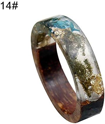 vimbhzlvigour Women Jewelry Decor Handmade Wood Resin Foil Flower Plants Finger Ring