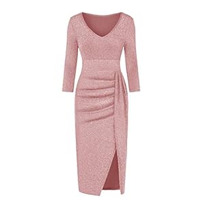 MAYOGO Avondjurk voor dames, 3/4 mouwen, cocktailjurk, bruiloft, elegant, feestelijk, glanzend en hoog gesneden…