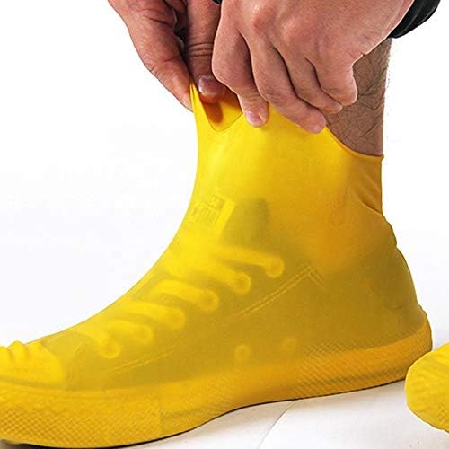 Yellow Waterproof Rain Shoe Covers Galoshes for Traveling Elasticity Gear Boot Overshoes for Men,Women,Kids (Large)