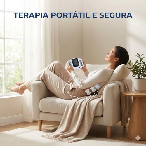 Aparelho Eletroestimulador TENS Portátil | 8 Modos Terapêuticos, Alívio de Dores Musculares, Fisioterapia em Casa, Seguro e Não Invasivo