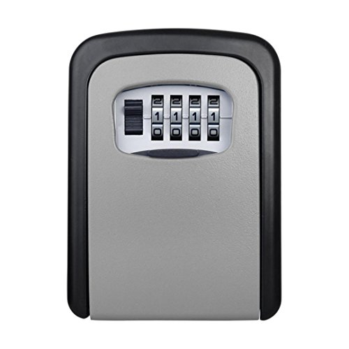 Lock Box, 4-Digit Combination Key Storage, Password Wall Mounted Safe Resettable Code Key Cabinets (Gray)