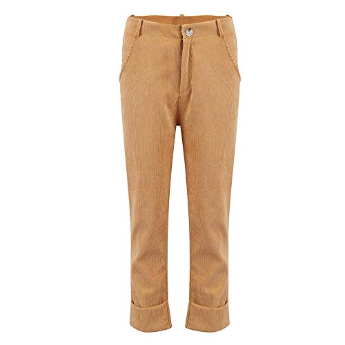 vermers Women Corduroy Trousers Fashion Solid Full Length Pants Leisure Button Fly Pants with Pocket(L, Yellow)