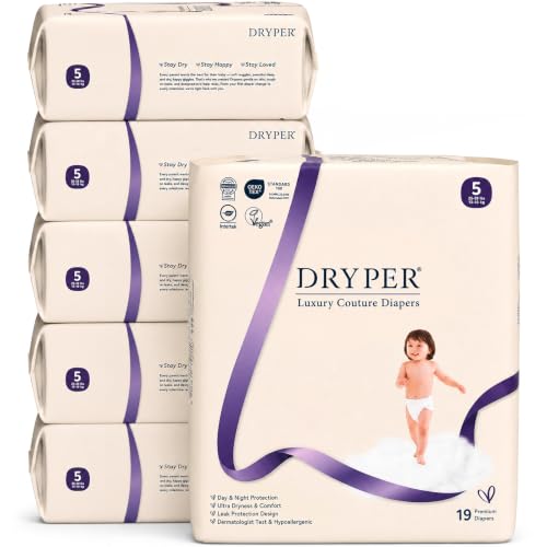 DRYPER Baby Diapers Size 5 (10-15 kg), Ultra Thin, Soft & Hypoallergenic for Sensitive Skin, 3D Leak Protectors, Moisture Indicator, 114 Premium Day & Night Diapers