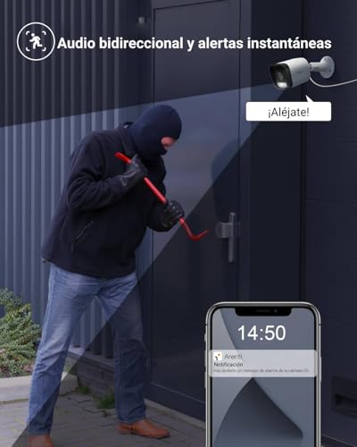 ARENTI Cámara de Seguridad Exterior O3, 4MP 2.5K Cámara WiFi Alexa IP65 Impermeable, Camaras de Vigilancia con Audio Bidireccional y Detección de Movimiento, Compatible con Alexa y Google Assistant