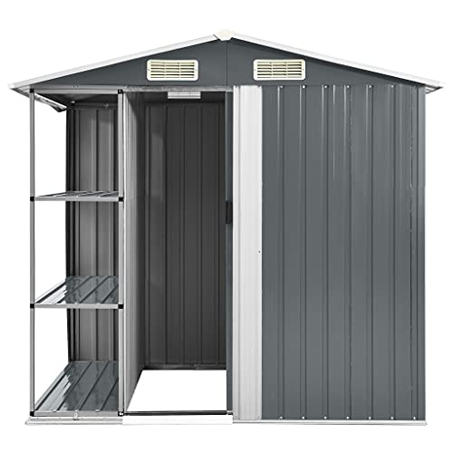 HUANGDANSP Gartenhaus mit Regal Grau 205x130x183 cm Eisen Heim Garten Rasen Garten Garten Balkon Gartenbauten… – Bild 5