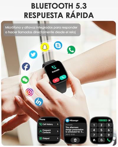 E T EASYTAO Smartwatch, Pantalla AMOLED de 1.85", Resistencia al Agua 3 ATM, Llamadas Bluetooth, Reloj Inteligente Hombre, 100+ Modos de Entrenamiento, Control por Voz, Negra