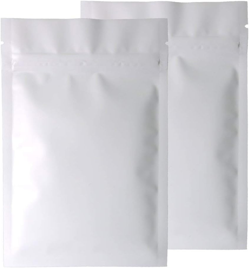 100 Pcs Multi Size Double-Sided Matte White Aluminum Foil Mylar Recloeable Ziplock Bags Storage Powdered Candy Food Grade Sample Zipper Pouch (3oz - Powdered)
