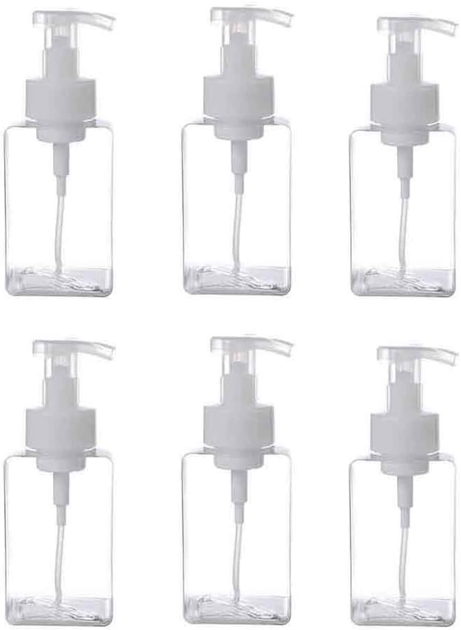 Ideal Swan 500 ML Foaming Soap Dispensers, Square Clear Empty Refillable Mousse DIY Liquid Lotion Bottles Shampoo Plastic Containers with White Pump for Bathroom Kitchen Home Travel, 6 Pack