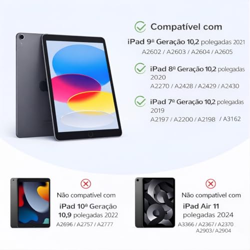 Capa para iPad 9ª/8ª/7ª Geração 10,2” (2021/2020/2019) – Case Slim Magnética com Despertar Automático, Suporte Ajustável e Porta Pencil (Preto)