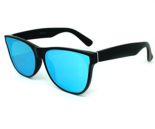 O2 Eyewear 7131 Premium Flat Semi-Shield Matte Finish Mirror Womens Mens Sunglasses (MATTE BLACK, BLUE)
